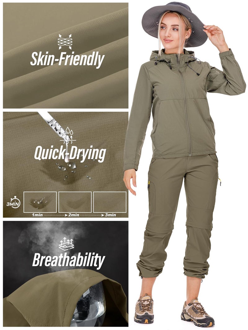 Toomett Hiking Pants Women Convertible Outdoor Lightweight Quick Drying Travel Zip Off Shorts Safari Pants, 4409,Khaki, 16 - Image 3